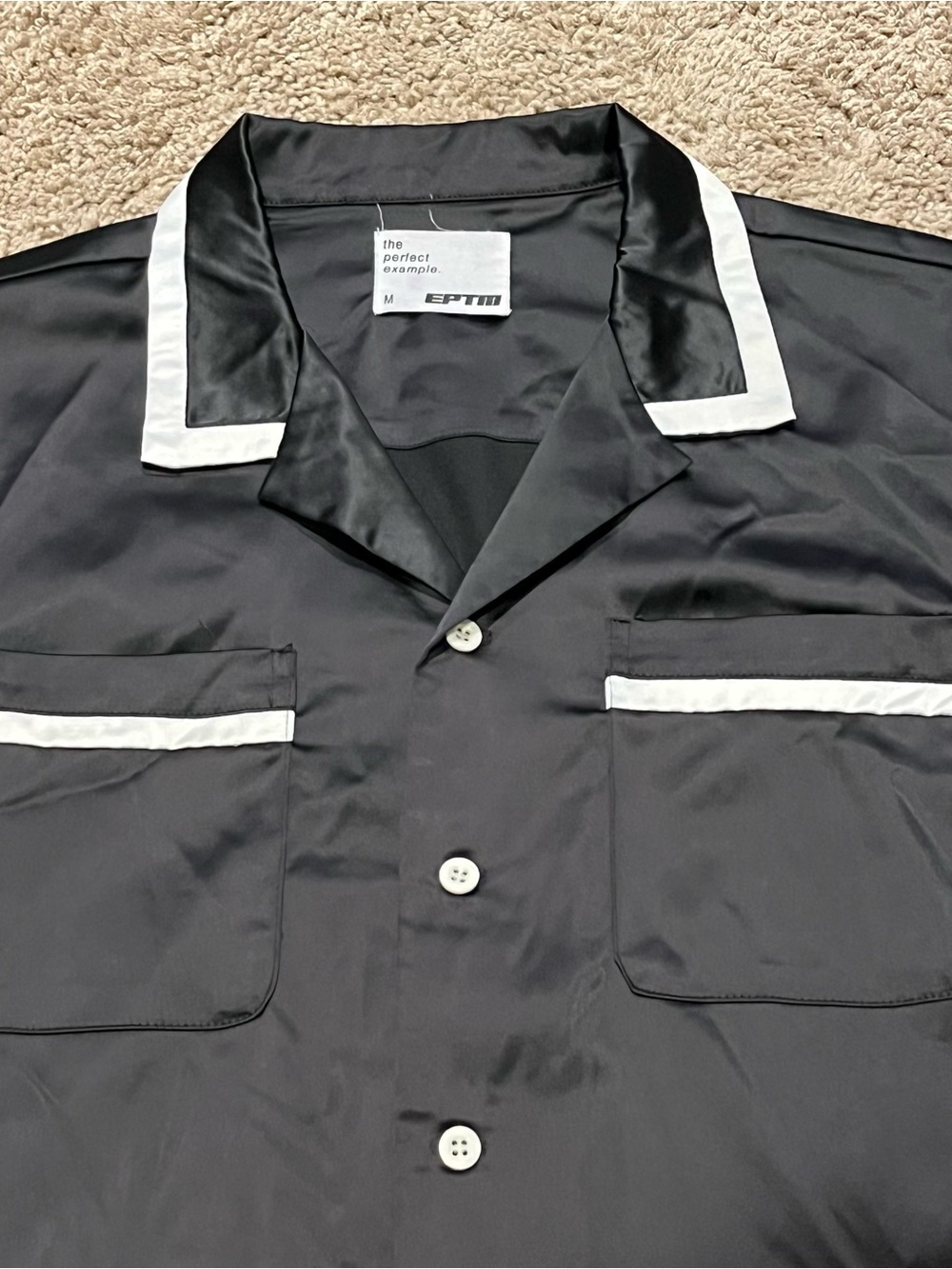 EPTM Black Satin Bowling Shirt Mens Size Medium